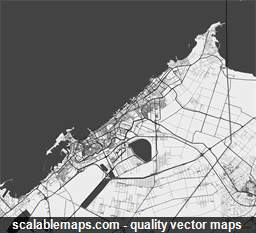 A black & white, no labels high-detailed map of Alexandria metropolitan area