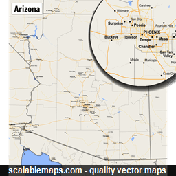 A map of Arizona with major places, roads and county borders