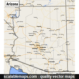 A map of Arizona with major places, roads and county borders