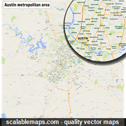 A map of the Austin metropolitan area with major places and roads