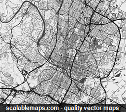 A black & white, no labels high-detailed map of Austin metropolitan area