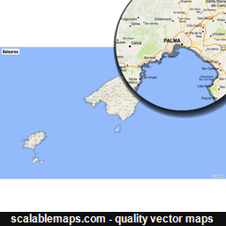 A map of Balearic Islands with major places and roads
