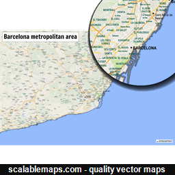 A map of the Barcelona metropolitan area with major places and roads