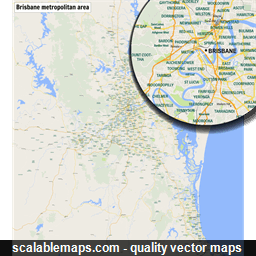 A map of the Brisbane metropolitan area with major places and roads
