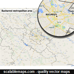 A map of the Bucharest metropolitan area with major places and roads