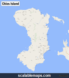 A map of Chios island with major places and roads