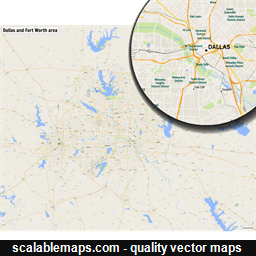 A map of the Dallas and Fort Worth area with major places and roads