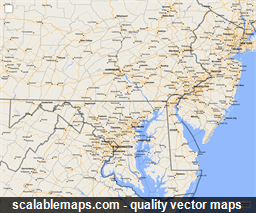 A map of Delaware, Maryland and New Jersey with major places, roads and county borders