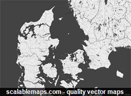 A black & white, no labels map of Denmark