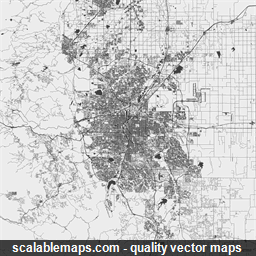 A black & white, no labels high-detailed map of Denver metropolitan area