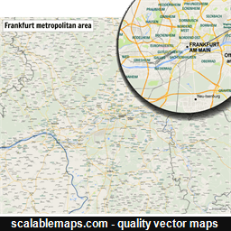 A map of area around Frankfurt and Mainz with major places and roads