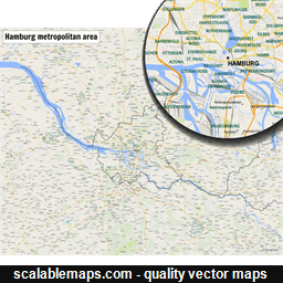 A map of the area around Hamburg with major places and roads