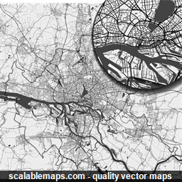 A black & white, no labels high-detailed map of Hamburg metropolitan area