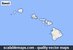 A map of Hawaii with major places, roads and county borders