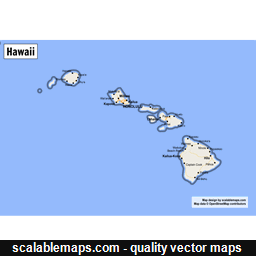 A map of Hawaii with major places, roads and county borders