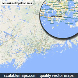 A map of the Helsinki metropolitan area with major places and roads