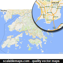A map of Hong Kong with major places and roads