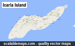 A map of Icaria island with major places and roads