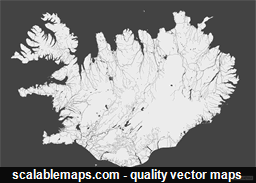 A black & white, no labels map of Iceland