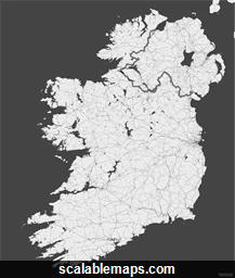 A black & white, no labels map of Ireland