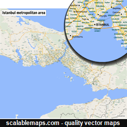 A map of the Istanbul metropolitan area with major places and roads