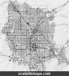 A black & white, no labels high-detailed map of Las Vegas metropolitan area