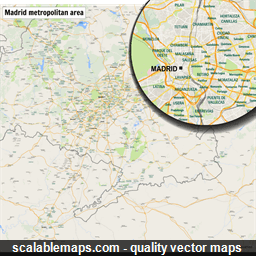 A map of the Madrid metropolitan area with major places and roads