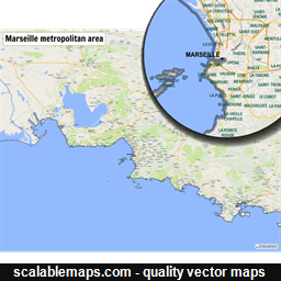 A map of the Marseille metropolitan area with major places and roads