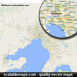 A map of the Melbourne metropolitan area with major places and roads
