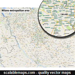 A map of Milano metropolitan area with major places and roads