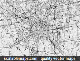 A black & white, no labels high-detailed map of Milano metropolitan area