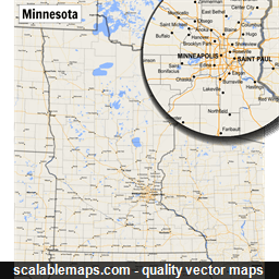 A map of Minnesota with major places, roads and county borders