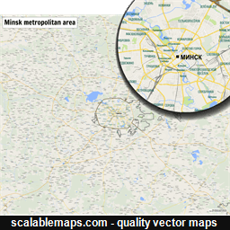 A map of the Minsk metropolitan area with major places and roads
