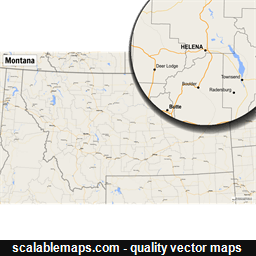 A map of Montana with major places, roads and county borders