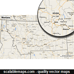 A map of Montana with major places, roads and county borders