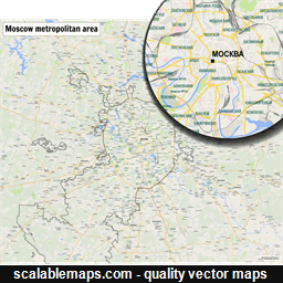 A map of the Moscow metropolitan area with major places and roads