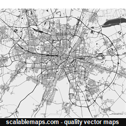 A black & white, no labels high-detailed map of Munich metropolitan area