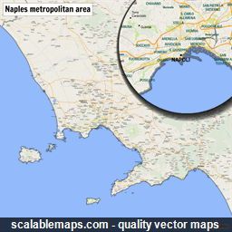 A map of the area around Naples with major places and roads