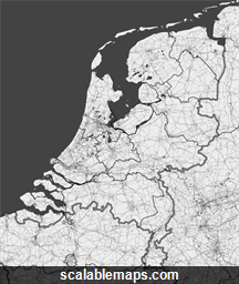A black & white, no labels map of Netherlands