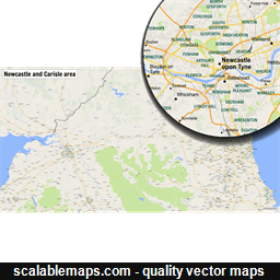A map of area around Newcastle and Carisle with major places and roads