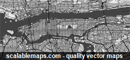 A black & white, no labels map of Manhattan in "horizontal" position