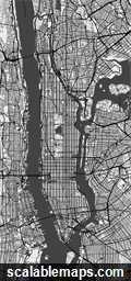 A black & white, no labels map of Manhattan in "vertical" position