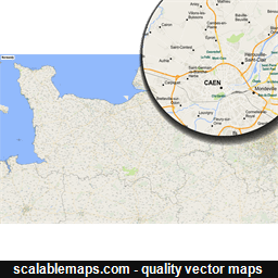 A map of Normandy with major places and roads