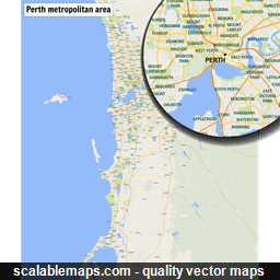 A map of the Perth metropolitan area with major places and roads