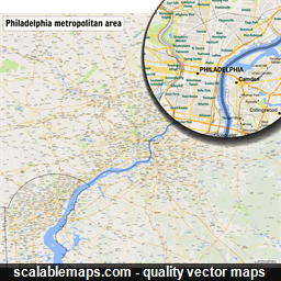 A map of the Philadelphia metropolitan area with major places and roads