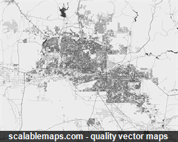 A black & white, no labels high-detailed map of Phoenix metropolitan area