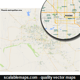 A map of the Phoenix metropolitan area with major places and roads