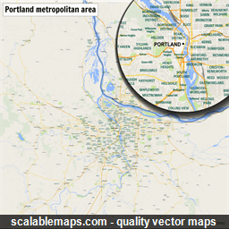 A map of the Portland metropolitan area with major places and roads