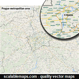 A map of Prague metropolitan area with major places and roads