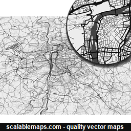 A black & white, no labels high-detailed map of Prague metropolitan area